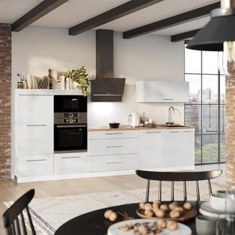Vicco Cucina Componibile Fame-line, Bianco Lucido/bianco, 340 Cm Senza Piano Di Lavoro, Vicco