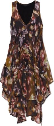AllSaints Gretel Asymmetrische Gelaagde Midjurk - Dames - Casual kleedjes - Veelkleurig - 2XS - Polyester - Kleedjes