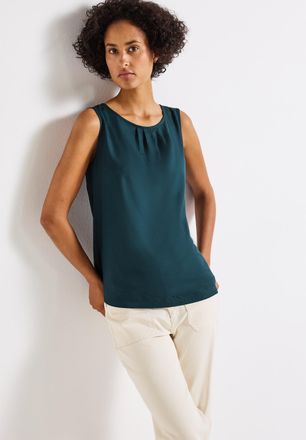 Street One Blusentop STREET ONE, Damen, Gr. 34, blau (tide blau), Web, Obermaterial: 100% Viskose, unifarben, bequem h&uuml;ftbedeckend, Rundhals, Blusen Blusentop, m