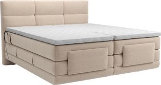 Vente-Unique Conjunto Boxspring cabecero tapizado + somieres relax el&eacute;ctricos + colch&oacute;n + cubrecolch&oacute;n - 2 x 80 x 200 cm - beige - LODI de PALACIO