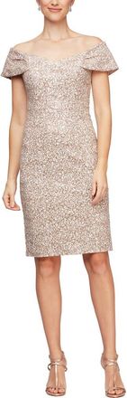 Alex Evenings Off the Shoulder Corded Embroidered Sheath Dress in Champagne/ivory at Nordstrom, Size 14