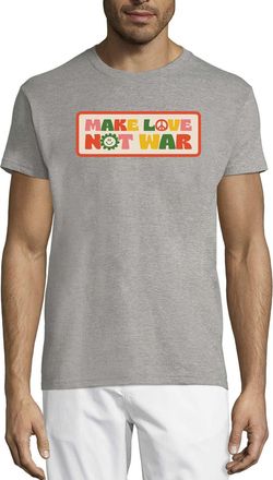 Generic Make Love Not War Hippie Peace Sign Smiling Face Crew Neck Cotton Mens T-Shirt Gray Large