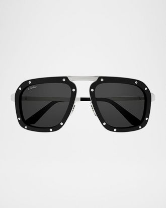 Cartier Men & apos;s Oversized Metal Rectangle Sunglasses