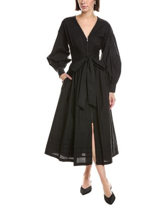 Marchesa Poplin V-Neck Midi Dress