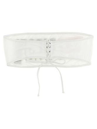 Diesel Logo-Print Stretch Nylon Bikini Top - White