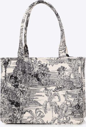 Wittchen Dames Jacquard Shopper Bag met Kwastje, Zwart en Cr&egrave;me