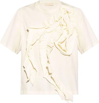 Ulla Johnson Aris ruffle-detail T-shirt - women - Cotton - S - Neutrals