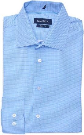 Nautica Slim Fit Geo Print Stretch Dress Shirt in Wht,blu,nav at Nordstrom Rack, Size 14.5 - 32/33