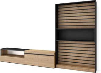 Skraut Home Skraut Home - Muebles De Sal&oacute;n Para Tv, Conjunto De Muebles Comedor, 310x186x35cm, Para Tv Hasta 80, Mueble Televisi&oacute;n, Estilo Moderno, Roble Y Negro