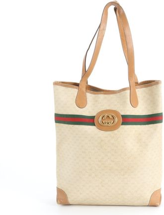 Gucci Beige Leather Coated Canvas Shoulder Bag Tote Bag (Pre-Owned)