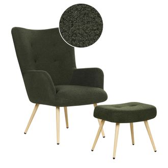 Beliani Beliani - Sill&oacute;n Orejero Moderno De Mediados De Siglo Tapizado De Boucl&eacute; Verde Oscuro Con Reposapi&eacute;s Vejle Ii