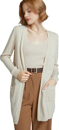 Generic Women Jackets Cashmere Knitting Cardigans V-Neck Long Sweaters Female Casual Knit Coat Beige L