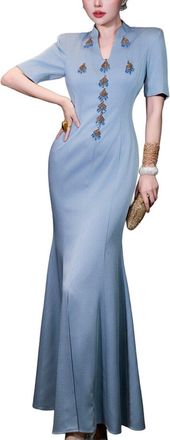 Burryco Blue Solid Maxi Dress