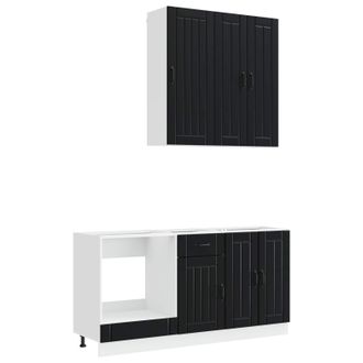 vidaXL Unidad De Cocina Lucca 5 Uds. Negro Madera De Ingenier&iacute;a Vidaxl