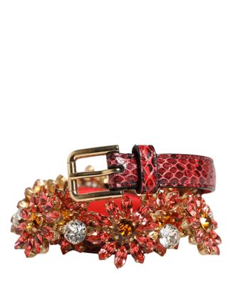 Dolce & Gabbana Womens Red Leather Daisy Crystal Embellished Waist Belt Cristal Real Brass Ayers