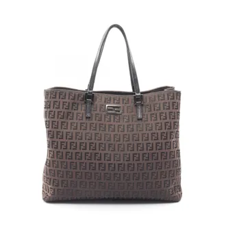 Fendi Black Gray Canvas Leather Handbag Tote Bag (Pre-Owned)