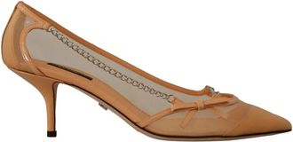 Dolce & Gabbana Stijlvolle Beige Mesh Pumps met Zilveren Kettingen - Dames - Pumps - Beige - 39 EU - Leer - Schoenen
