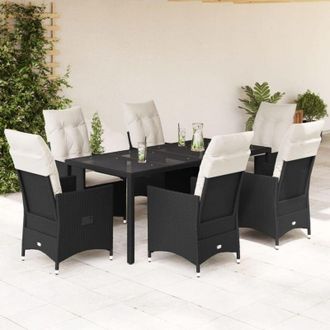 vidaXL Set De Comedor De Jard&iacute;n 7 Pzas Y Cojines Rat&aacute;n Sint&eacute;tico Negro Vidaxl