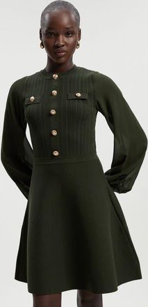 Karen Millen Chiffon Sleeve Military Mini Knit Dress in Olive at Nordstrom, Size X-Small