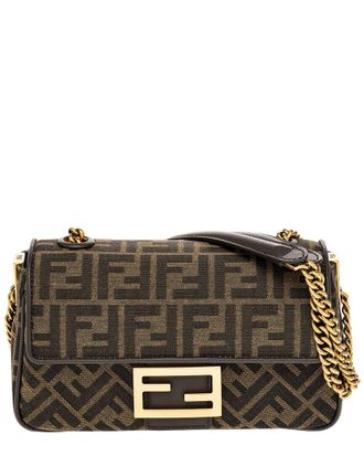 Fendi Fendi Baguette Chain Midi Leather-Trim Shoulder Bag