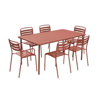 Sweeek Set mesa de jard&iacute;n bistr&oacute; de acero con 2 sillones y 4 sillas, 160cm