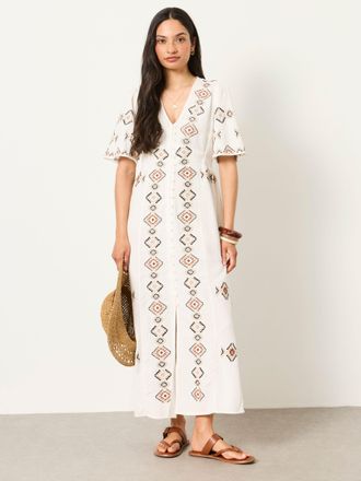 Fat Face FatFace Solene Ivory Regular Embroidered Midi Dress