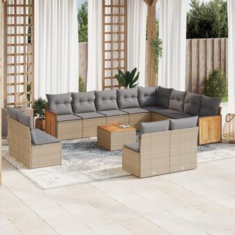 vidaXL Set Sof&aacute;s De Jard&iacute;n Con Cojines 13 Pzas Rat&aacute;n Sint&eacute;tico Beige Vidaxl