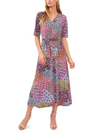 Chaus Floral Mix Print Wrap Front Midi Dress in Yellow Sunlight at Nordstrom, Size Medium
