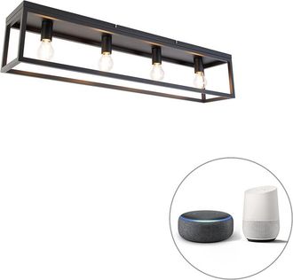 QAZQA Smart Ceiling Light Black 99.5 cm Incl. 4 Wifi A60 - Cage