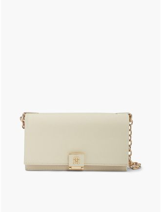 Tommy Hilfiger Womens Monogram Clasp Chain Strap Crossbody Bag - Soft Cream
