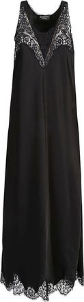 Balenciaga Womens Lace Trim Long Length Sleeveless V-Neckline Dress