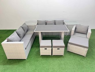 Fimous Patio Garden Furniture Sets with 2 Side Tables 3 Stool Light Grey