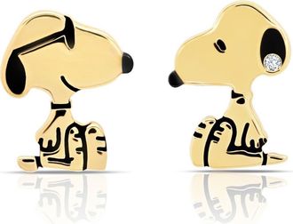 Crislu x Peanuts Snoopy Mismatched Stud Earrings in 18Kt Yellow Gold /Clear Stone at Nordstrom