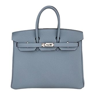 Herm&egrave;s Herm&egrave;s Birkin 25 Togo Bleu Lin/Beige De Weimar Palladium Hardware