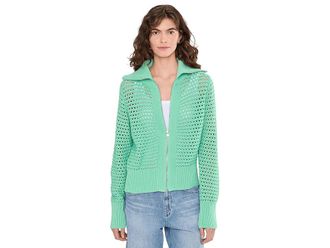 Varley Eloise Full Zip Knit Womens Sweatshirt Dusty Jade Green : XXS, Cotton