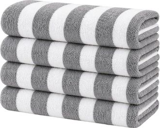 Luxury Home 4-Pack Cabana Striped Terry Cloth Beach Towels