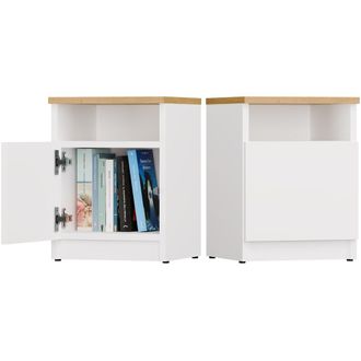Topeshop Galax - Comodino Bianco / Rovere Artigianale - 1 Anta - Camera