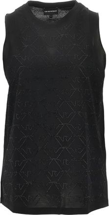 Emporio Armani Sleeveless Tops, female, Black, Size: XS Mercerized Tank Top With Rhinestones