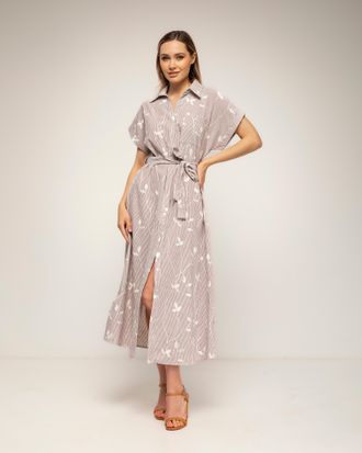 Tantra Gestreepte midi-blousejurk met borduursels en een riem