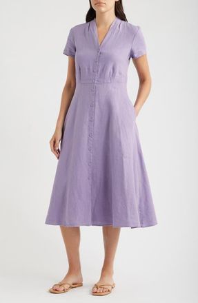 Seasalt Cornwall Carved Wood Linen Midi Dress in Bellflower at Nordstrom, Size 18 Us