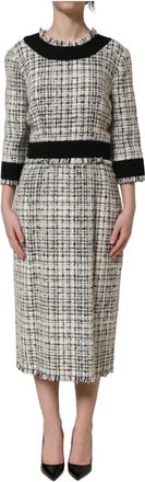 Dolce & Gabbana Gedetailleerde Tweed Midi Jurk met Rafels - Dames - Casual kleedjes - Veelkleurig - S - Leer - Kleedjes