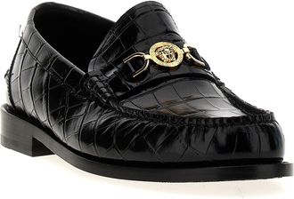 Versace Mens Black Velvet Leather Slip-On Loafers