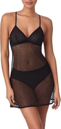 DKNY Heart Sheer Mesh Chemise in Black at Nordstrom, Size X-Large