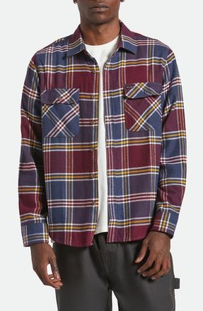 Brixton Bowery Plaid Flannel Button-Up Shirt in Mood Indigo/port/saffron at Nordstrom, Size Xx-Large