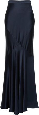 Max Mara Lange Rok in Envers Satijn - Dames - Maxi Rokken - Blauw - S - Satijn - Rokken