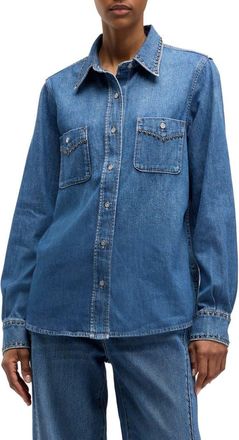 7 For All Mankind Western Stud Denim Shirt in Street Wise Wit at Nordstrom, Size X-Small