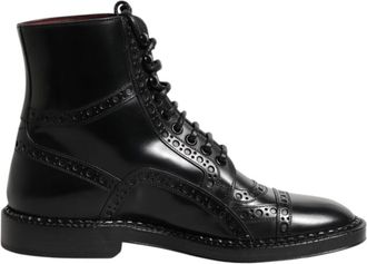 Dolce & Gabbana Schoenen, Heren, Zwart, 42 EU, Zwarte leren veterschoenen tot halverwege de kuit