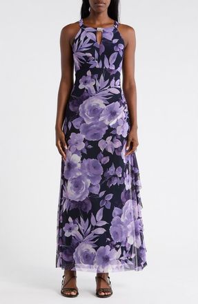 Connected Mesh Maxi Dress in Navy/Lavender at Nordstrom Rack, Size 16