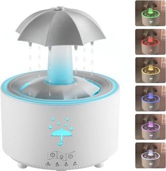 No Brand Humidificador Y Difusor De Aceites 2 En 1 Con Dise&ntilde;o Est&eacute;tico, Gota De Lluvia Giratoria De 360&deg; Y 7 Luces Led Ambientales Humidificador Ultras&oacute;nico Si