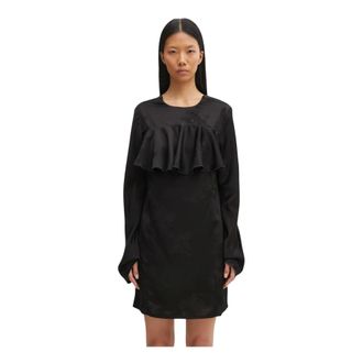 Ganni Vestido Corto de Volantes de Sat&eacute;n Jacquard Fluido - Dresses - Mujer - Negro - XS